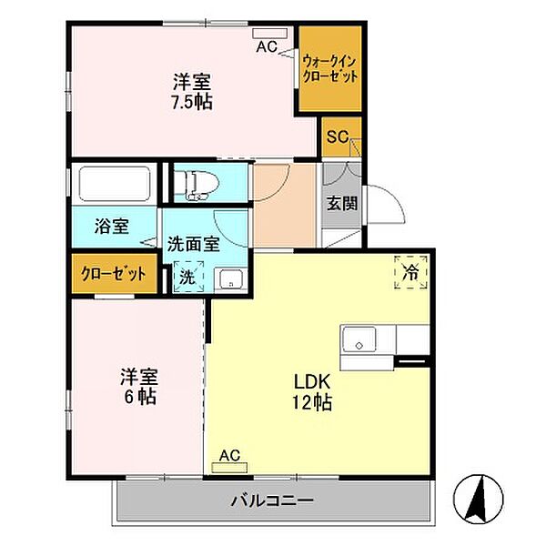 エアル 202｜栃木県佐野市植下町(賃貸アパート2LDK・2階・60.89㎡)の写真 その2
