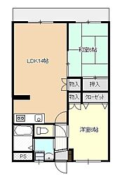 セントラルパレス愛 2LDKの間取図画像