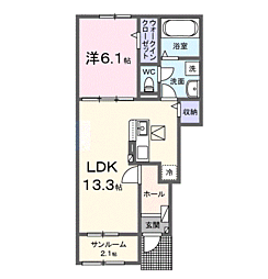 クエルクス 1LDKの間取図画像