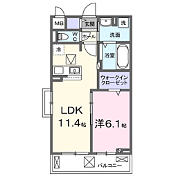 熊谷市久下1丁目アパート 1LDKの間取図画像