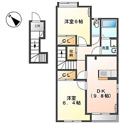 プラムエル&アール 2DKの間取図画像