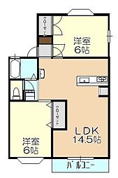 グランドハイツB 2LDKの間取図画像