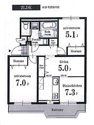 入間ビレジ6号棟 2LDKの間取図画像
