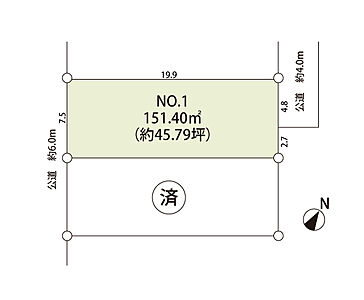 区画図：約45坪の整形地。様々な間取りをご検討いただけます。