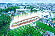 駅徒歩6分と美しい緑に恵まれた新たなコミュニティ。／上空から見た現地（2025年9月）撮影