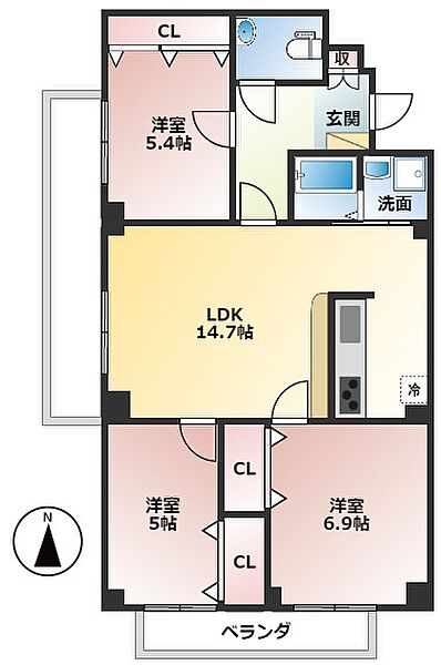 岐阜県安八郡安八町東結芝原(賃貸マンション3LDK・5階・80.00㎡)の写真 その2