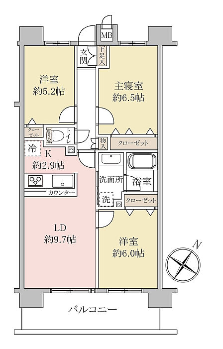 【3LDK】南東向き4階部分!陽当り・通風良好!ペット飼育可(細則有)