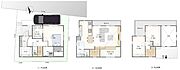 【3階建て参考プラン】1階床面積…38.09?2階床面積…43.06?3階床面積…21.53?　延床面積…102.68?※完成予想図は図面を描き起こしたもので実際とは多少異なります。