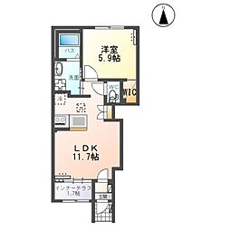 イリアス 1LDKの間取図画像