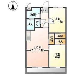 プレジデントイワヌマ弐番館 2LDKの間取図画像