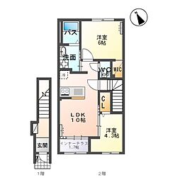 カームホームII 2LDKの間取図画像