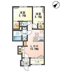 袋原2丁目アパート新築工事 2LDKの間取図画像