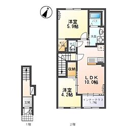 南中山1丁目新築アパート 2LDKの間取図画像