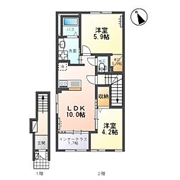 南中山1丁目新築アパート 2LDKの間取図画像