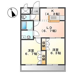 プラネット 2LDKの間取図画像