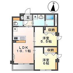 メゾンボヌールA 2LDKの間取図画像
