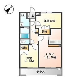リバティー 2LDKの間取図画像