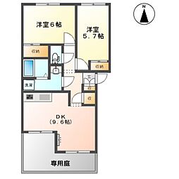 シティルミナスII 1階2DKの間取り