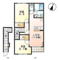 クレア貝塚 2LDKの間取図画像