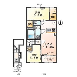 流山市東深井新築アパート 2LDKの間取図画像