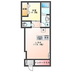 アルデュール ロゼ (Ardeur Rose) 1LDKの間取図画像