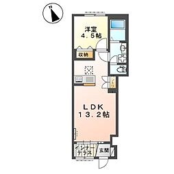 ミ・カーサ河辺B 1LDKの間取図画像