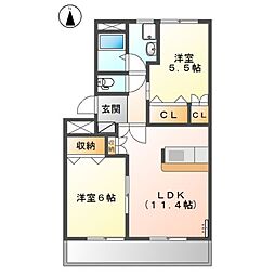 クレストール瑞雲郷 2LDKの間取図画像