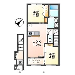 ノイア-・ルウムI 2LDKの間取図画像