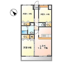 リバーヒルズ・エス 3LDKの間取図画像