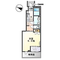 丹波篠山市中野 賃貸アパートII 1Kの間取図画像