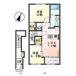 仮)スターテラスII田益 2LDKの間取図画像