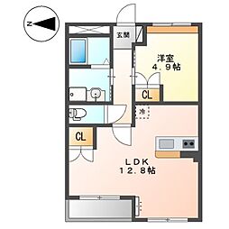 クレールデュイル 1LDKの間取図画像