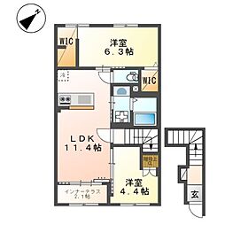 (仮)スターテラスII・L瀬戸 2LDKの間取図画像