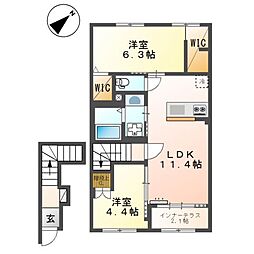 (仮)スターテラスII・L瀬戸 2LDKの間取図画像