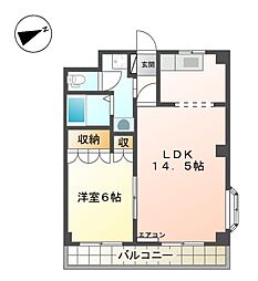 コーポ中の谷 1LDKの間取図画像