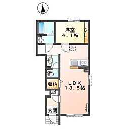 仮)北九州市八幡西区町上津役西2丁目賃貸アパート新築工事 1LDKの間取図画像