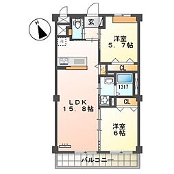 Wealth Comfort 新宮 2LDKの間取図画像