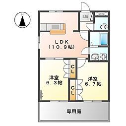 メルベールメゾン2 2LDKの間取図画像