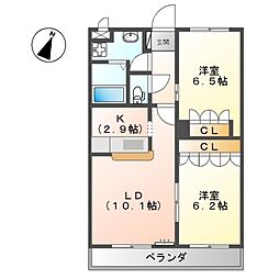 エリールナ三日月 2LDKの間取図画像