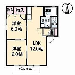 ラ・パーチェ長岡A 2LDKの間取図画像