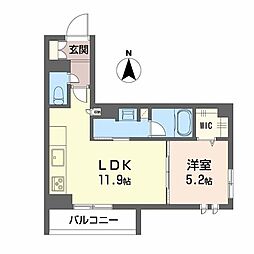 ユーグレイス東島田 1LDKの間取図画像