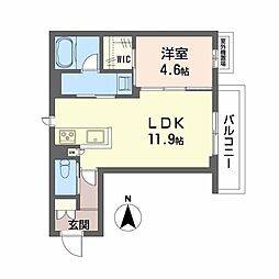 ユーグレイス東島田 1LDKの間取図画像