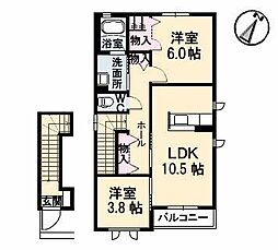 クローバー21B 2LDKの間取図画像