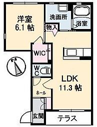 ヴィラージュ弐番館 1LDKの間取図画像