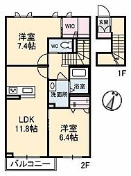 ラヴィータ尾上 2LDKの間取図画像