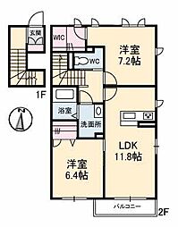 ボヌール1 2LDKの間取図画像
