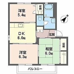 シャーメゾン大福A 3DKの間取図画像