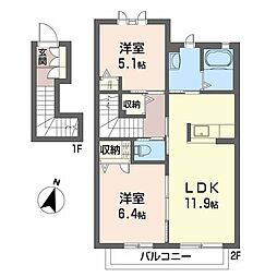 セントポーリアD 2LDKの間取図画像