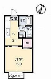 メゾン・デラ・WC棟 1Kの間取図画像