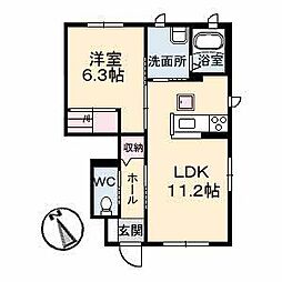 ソレアード　Ｂ棟 B0106 1階1LDKの間取り